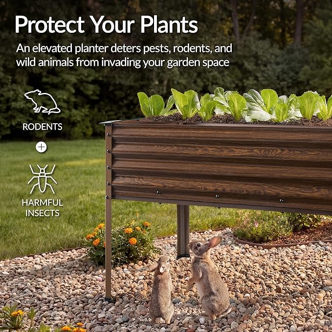 Best Choice Products 48x24x30in Galvanized Raised Garden Bed, Metal Elevated Planter Box, Vegetable Garden for Backyard, Patio, Balcony, 100% Non Toxic Materials - Dark Brown Wood Grain