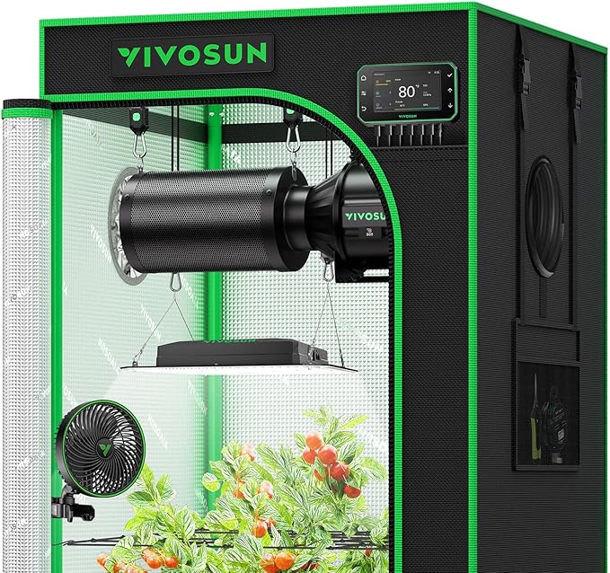 VIVOSUN Smart Pro Grow Tent Kit, 2 × 2ft 1-Plant Kit, WiFi-Integrated Automatic Control with GrowHub E42A+, 2-in-1 Tunable Spectrum LED Grow Light, 360° Ventilation & Circulation Control System