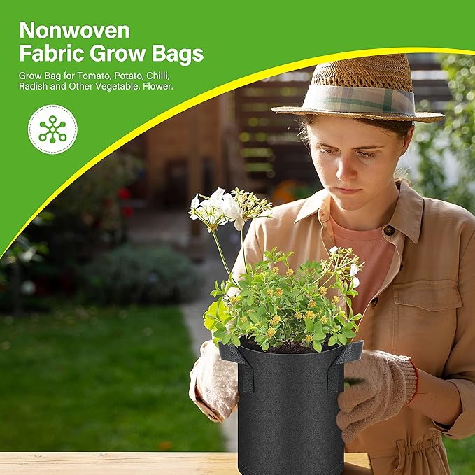 HealSmart 6-Pack 1 Gallon Nonwoven Grow Bags, Aeration Fabric Pots with Handles, Suitable for Garden Fruits, Vegetables and Flowers, Black