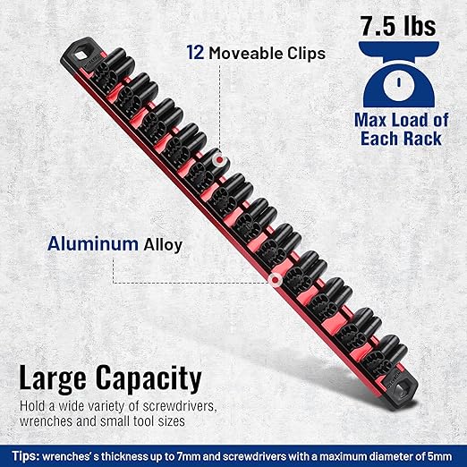 WORKPRO Magnetic Screwdriver Organizer and Wrench Organizer, Aluminum Rail Magnetic Tool Organizer, Tool Holder, Toolbox Organization, 36-Slot Screwdriver and Wrench Holder (Tools not Included)