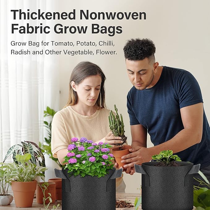 YSSOA 10-Pack 3 Gallon Grow Bags, Tomoato Plant Pots with Handles, Aeration Nonwoven Fabric, Heavy Duty Gardening Planter for Vegetable, Fruits and Flowers, Black