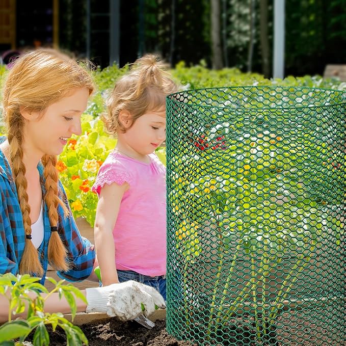 32.8ftx20In Plant Protectors from Animals,Plant Cages for Outdoor Plants,Wire Plant Protector Cage,Wire Plant Protector,Chicken Wire Cloche with Ground Stakes & Nylon Ties Protect Plants from Animals