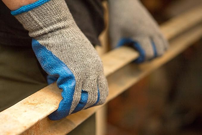 G & F Products - 3100M-10 120 Pairs Medium Rubber Latex Double Coated Work Gloves for Construction, gardening gloves, heavy duty Cotton Blend Blue