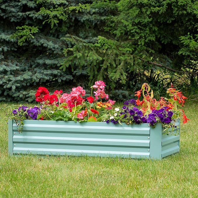 Sunnydaze Galvanized Raised Garden Bed - Metal Raised Bed for Gardening - Outdoor Planter Box for Flowers, Plants, and Vegetables - Green - 48" W x 36" D x 12" H Rectangle