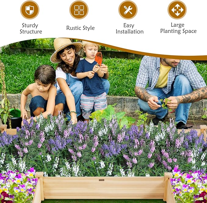 S AFSTAR Wooden Raised Garden Bed, Divisible Planter Box Kit, Outdoor Elevated Flower Planting Raised Bed, Above Ground Planters or Vegetables Grass Lawn Yard Backyard Patio (92.5" L x 95" W x 11" H)