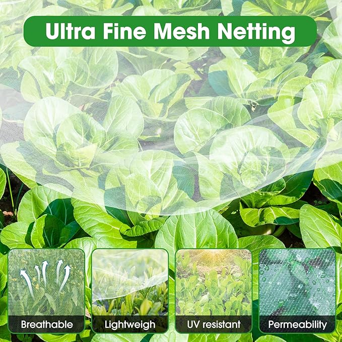 Unves 10'x20' Garden Netting, Bird Netting Mosquito Mesh for Vegetable Fruits Plant Garden Protections, Plant Covers Bug Insect Net Pest Barrier Protect Garden Plant from Birds Bugs