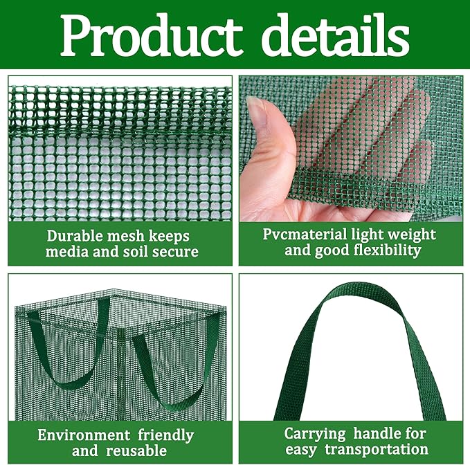 EBaokuup 4 Pcs Pond Planting Bag with Handle, Reusable 7 Inch Square Aquatic Mesh Plant Pot for Ponds, Breathable Green Water Garden Pond Plant Basket for Lotus Bog Terrestrial Plants
