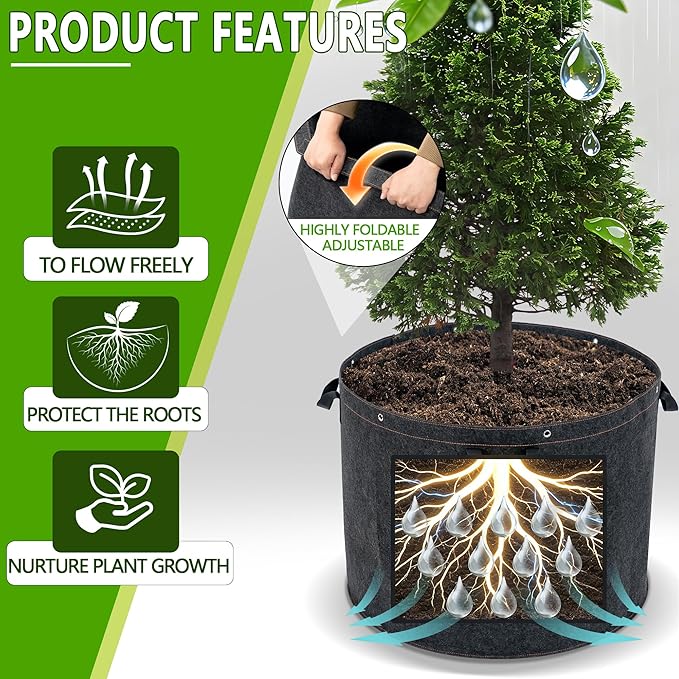 50 Gallon Grow Bags, 3-Pack Thickened Aeration Large Fabric Pots with Handles 29''×21'', Heavy Duty Planting Bags for Potato, vegetables, Flowers & Trees