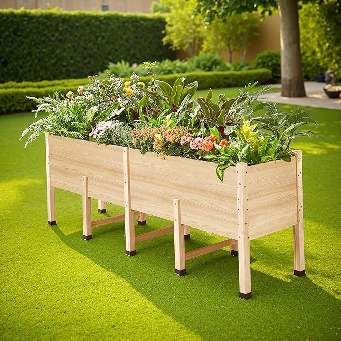 AMERLIFE 7x2 Ft Raised Garden Bed with Legs and Drainage Holes, 16 Inch Deep Elevated Wood Planter Box for Vegetables, Flowers, Herbs, Balcony, Patio, Backyard