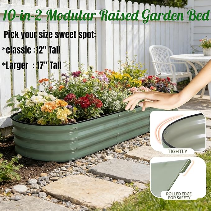 2 Pack 17" Tall 10-in-2 Hevay-Duty Modular Galvanized Raised Garden Bed Kits-8ftX2ft Raised Flower Beds,Metal Raised Beds for Planting Plants Vegetables Fruits Flowers Herbs-Ground Planter Box