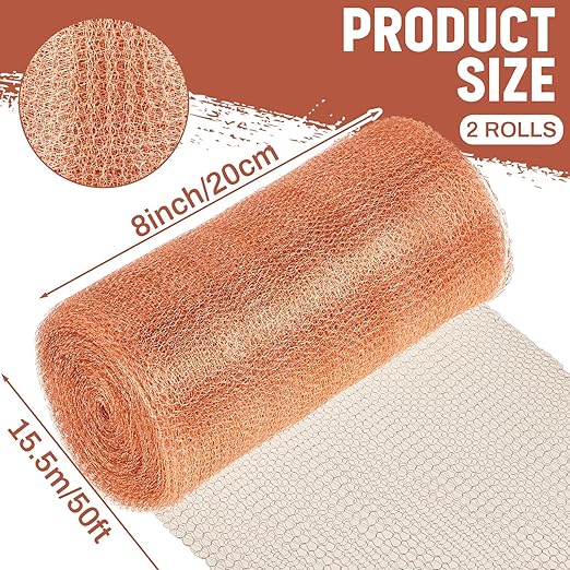 Gisafai 8" x 100 ft Copper Mesh Rodent Control Copper Wool for Slugs Rustproof DIY Hole Filler Pure Wire Mesh for Bat Snail Bird Pest Rodent Control Gap Blocker Fill Fabric Hole Blocking Gardening
