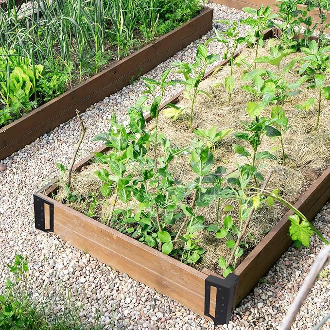 12 Pack Raised Garden Bed Corner Brackets with Securing Lip Fits Lumber up to 2" x 12" Metal Garden Corner Bracket for Wood Frame Bed 4.7" L x 2" W x 10.5" H