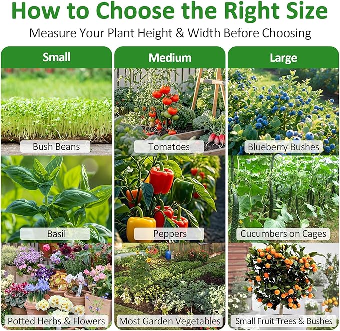 6Pcs Plant Protector Bags – 3 Sizes Variety Set (2.3x3.3/3.3x4.9/4.9x6.6 ft) Reusable Garden Netting for Vegetables, Mesh Covers Protect Tomatoes, Fruits & Flowers from Birds, Bugs, Deer & Animals