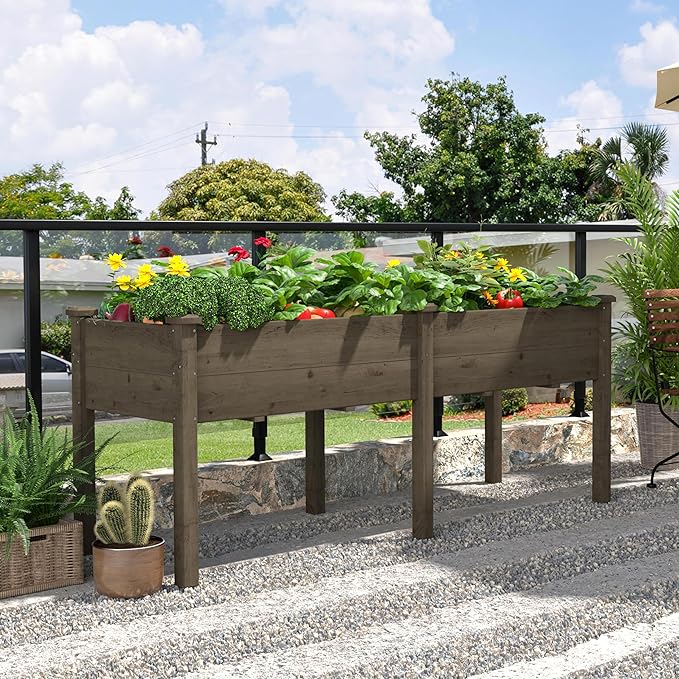 MUPATER 6'x1.8' Raised Garden Bed, Elevated Planter Box with 8 Drainage Holes, 6.8 Cubic Feet Potting Space, Wood Raised Garden Beds Outdoor with Six Legs for Garden, Patio and Greenhouse, Brown
