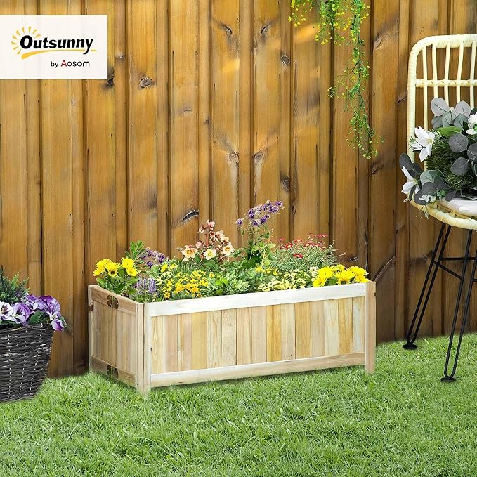 Outsunny Foldable Raised Garden Bed, Wooden Planter Box, Herb Garden Planter with Drainage Holes, for Backyard, Patio to Grow Vegetables, Herbs, and Flowers, 28'' x 12'' x 10"