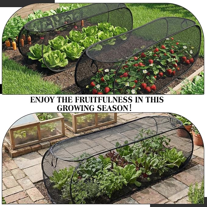 2 Pcs 39" x 18" x 16" Pop up Garden Rows Plants Cover Vegetable Mesh Plant Protector Net Cage Guard with Ground Nails for Protecting Vegetable Fruit Seedling from Animal (Black)