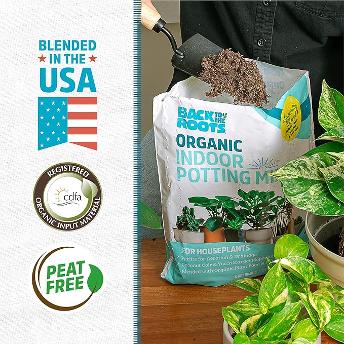 Back to The Roots 100% Organic Indoor Potting Mix (6 Quart),Promotes Healthy Houseplant Growth,Made in The USA,(Pack of 8)