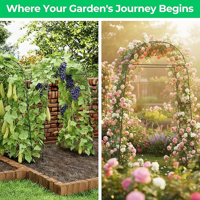 Garden Arch Trellis for Climbing Plants, 82 Inch Tall Grape Trellies for Outdoor,Flower Vegetable Tomato Cucumber Trellis with Clamp Netting, Metal Vine Plants Support for Wedding Garden Decoration