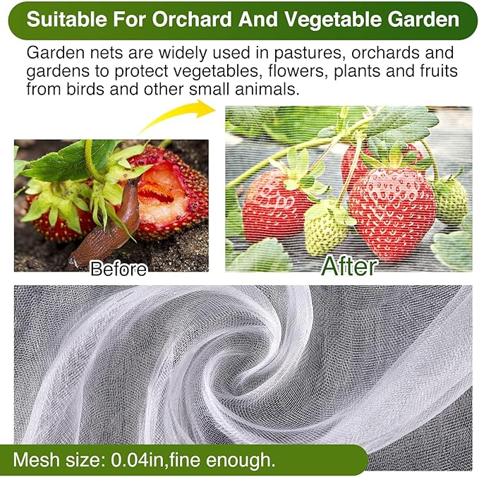 10 X 25FT Garden Mesh Netting Barrier,Fruit Tree Plant Netting for Vegetable Blueberry Bushes Plant Row Cover Screen Protection