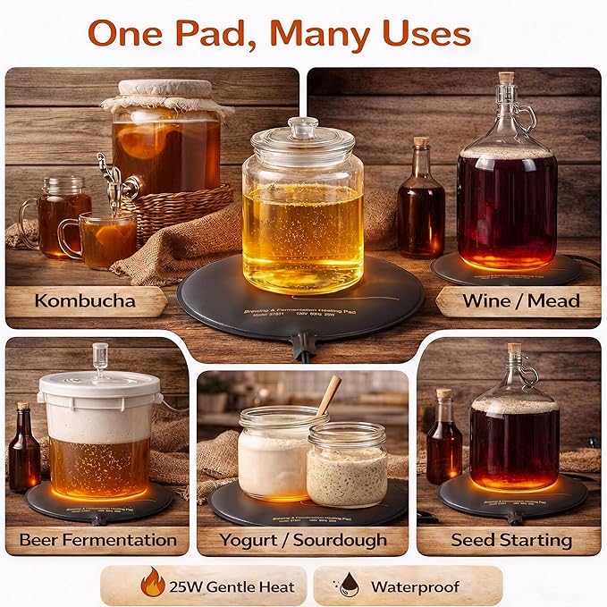 12-Inch Brewing & Fermentation Heating Pad, 25W Waterproof Heated Mat for Home Brewing, Beer & Kombucha Fermentation, Constant Temperature Warmer Fermenting Heater Mat Pad