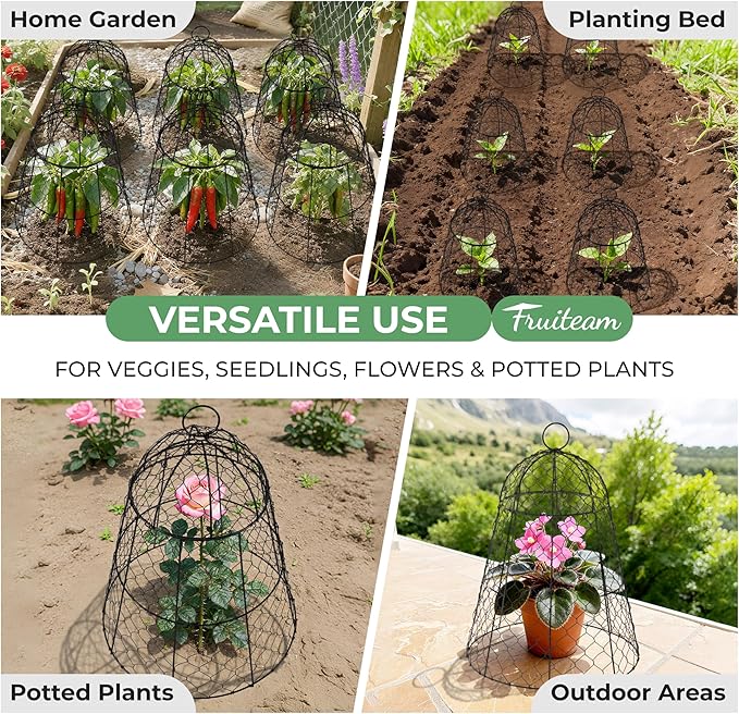 FRUITEAM 12Pcs Wire Plant Covers, 13×15.74in Large Plant Protectors from Animals, Chicken Wire Cloche Plant Cages for Outdoor Plants, Vegetables
