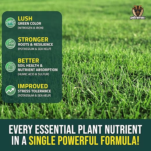 PetraMax Neighbor’s Envy Grass Fertilizer for Lawn & Garden, 64 Ounce Covers up to 8,000 sq.ft. 7-in-1 Liquid Lawn Fertilizer Concentrate for Deep Green Turf - Includes Nitrogen/Iron/Humic/Sea Kelp