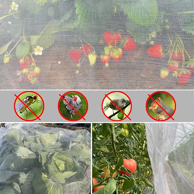 Garden Netting, 10'x20' Ultra Fine Insect Netting for Plants Trees Vegetables, Mesh Protection Netting Fruits Flowers Crops Greenhouse Row Covers Raised Beds Bug Screen Barrier Net
