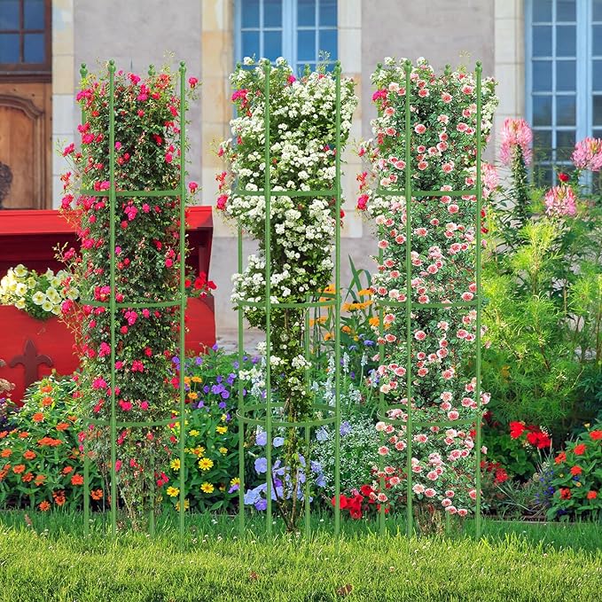Happygrill 2-Pack Garden Tomato Trellis, 57” Plant Support & Tomato Cages w/Adjustable Height for Climbing Vines, Potted Plants, Vegetables, 2-in-1 Outdoor Heavy-Duty Plant Stake for Backyard Patio