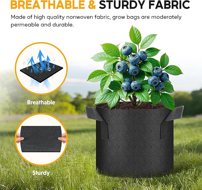 HealSmart Plant Grow Bags 10 Gallon 20-Pack, Tomoato Planter Pots with Handles, Aeration Nonwoven Fabric, Heavy Duty Gardening Planter for Vegetable, Herbs and Flowers, Black New