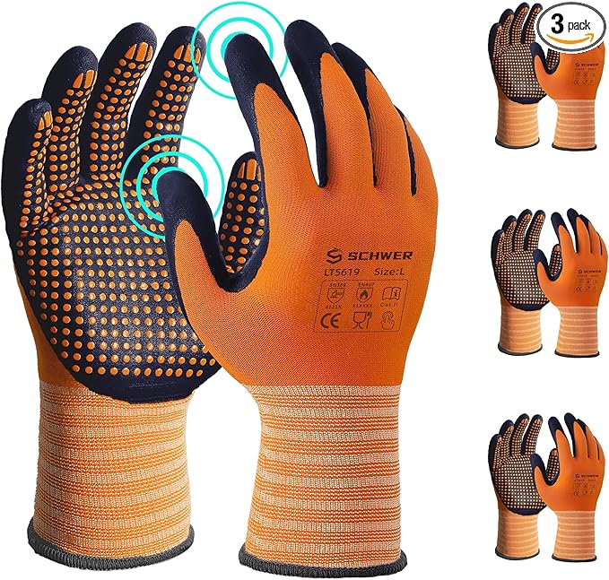 Schwer 3/6/12 Pairs Safety Work Gloves MicroFoam Nitrile Coated, Level 4 Abrasion Resistant Gardening Gloves with MicroDot Grip, Touchscreen, General Purpose A1 Cut Resistant Working Glove, LT5619, L