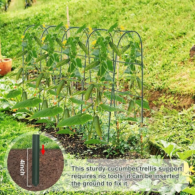iGreely Cucumber Trellis for Raised Bed, U-Shape Garden Arch Metal Support for Climbing Plants, Metal Arch Vegetables Trellis, Plant Support for Vine (Green, 69.3" L×30" W×47.2" H)