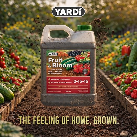 Yardi Fruit & Bloom Plant Food | Outdoor Garden Fertilizer for Fruits, Vegetables & Flowers | Nutrients for Flowering & Fruiting | NPK 2-15-15 with Micronutrients | 32 Ounce
