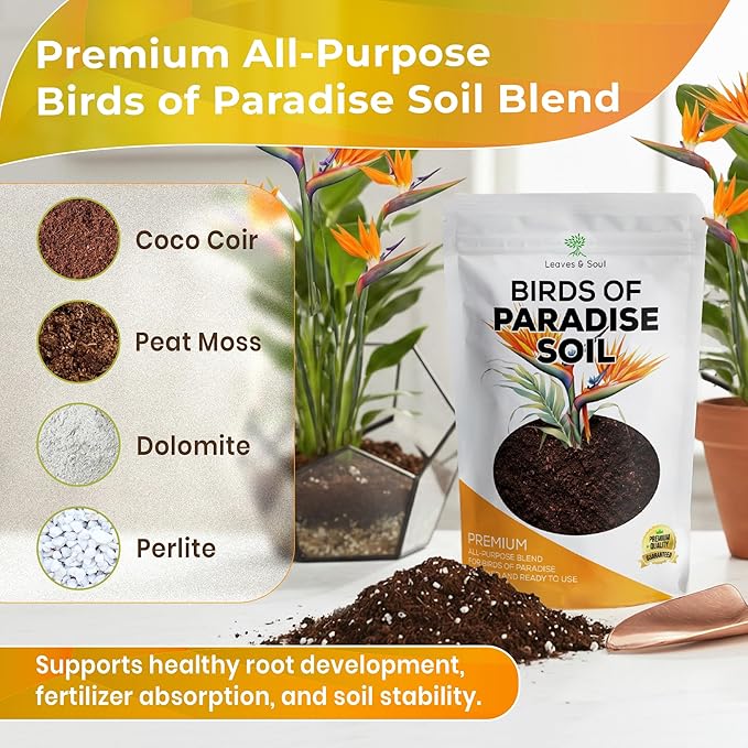 Professional Bird of Paradise Soil Potting Mix 2.2 Quarts Ready to Use, Premium Indoor Plant Soil for Birds of Paradise Plants, Peat Moss Coco Coir Perlite Dolomite, Made in USA