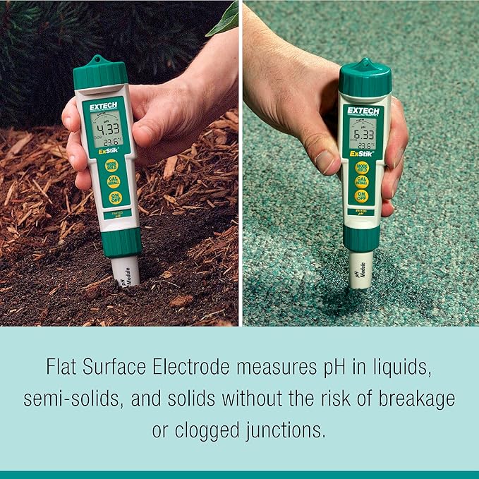 Extech PH100 Waterproof ExStik II pH Meter Kit with Flat Surface Electrode and Temperature Display
