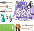 All-in-One Garden Tool Set, 11-Piece Heavy Duty Gardening Tools with Ergonomic Canvas Shoulder Crossbody Bag, Rust-Proof Premium Garden Tool Kit, Gardening Gift for Women Men (Purple)