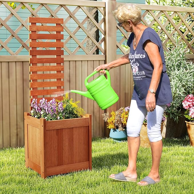 Giantex Wood Raised Garden Bed with Trellis Set of 2, Outdoor Planter Box w/Open-Ended Base for Climbing Plants, 18'' Planting Depth Freestanding Privacy Planters Trellis Planter for Patio, Backyard