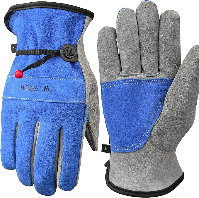 Leather Work Gloves for Men or Women. Small Glove for Gardening, Tig/Mig Welding, Construction, Chainsaw, Farm, Ranch, etc. Cowhide, Cotton Lined, Utility, Firm Grip, Durable. Blue-Grey S