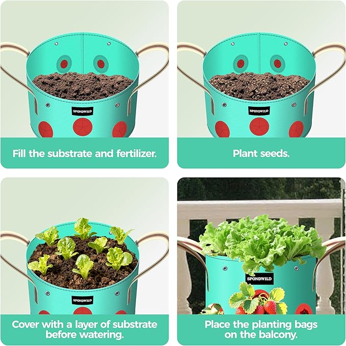 7 Pack 10 Gallon Grow Bags Heavy Duty 180G Thickened PE Plant Pots with 8 Breathable Holes Design