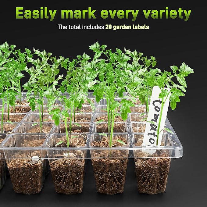 120-Cell Seed Starter Tray with Grow Light, Seedling Starter Trays with 4.08" Humidity Dome, Self-Watering Plant Germination Trays,Seed Starter Kit for Seeds Growing (Black)