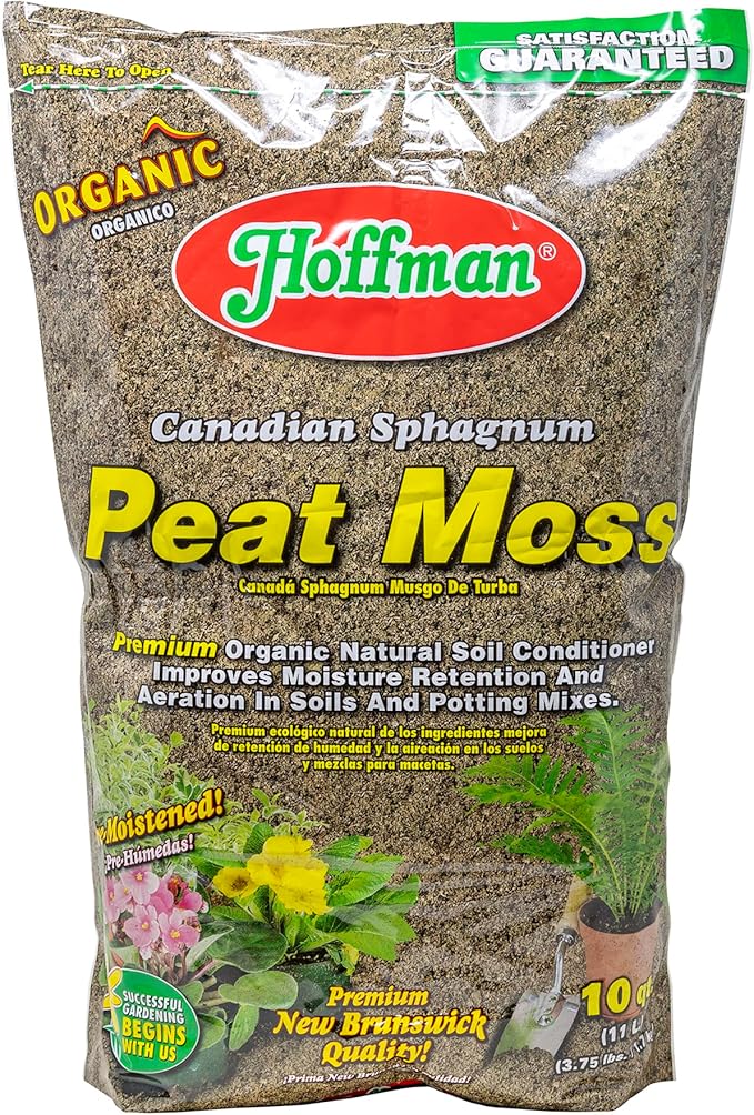 Hoffman Canadian Sphagnum Peat Moss Soil Conditioner to Improve Moisture Retention and Aeration, 10qt Bag, Pack of 5