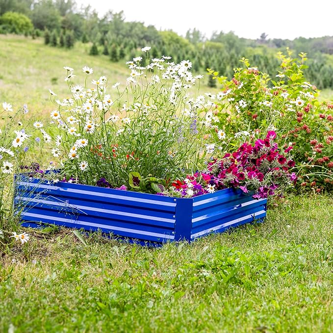 Sunnydaze Galvanized Raised Garden Bed - Metal Raised Bed for Gardening - Outdoor Planter Box for Flowers, Plants, and Vegetables - Blue - 12” H Square