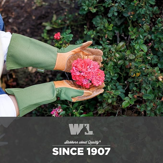 Wells Lamont Rosetender Gardening Gloves for Women – Thorn Proof Garden Gloves, Grain Leather Long Gloves for Pruning & Yard Work, 4129-300, Small
