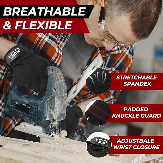 HANDLANDY Work Gloves for Men & Women, Utility Mechanic Working Gloves Touch Screen, Flexible Gardening Gloves for Yard