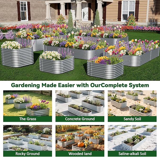 2 Pack Tall 8x4x1.5FT Raised Beds for Gardening, Corrugated Galvanized Steel Raised Garden Bed, Outdoor Metal Above Ground Garden Bed for Vegetables and Flowers