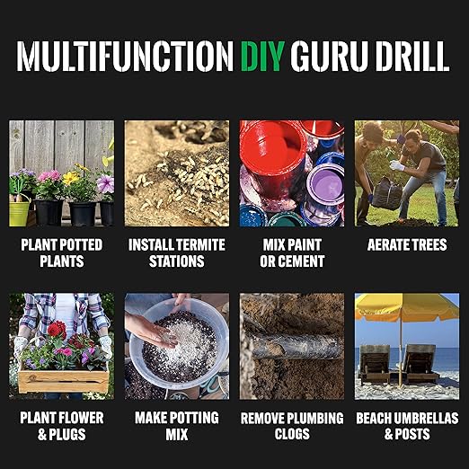 Power Planter DIY Guru Garden Auger- 3"x12" Drill Bit Hole Digger for Post Diggers, Digging Holes- Bulb Planter Tool- Auger Drill for Planting- Garden Digging Tool- 3/8" Non-Slip Hex Drive