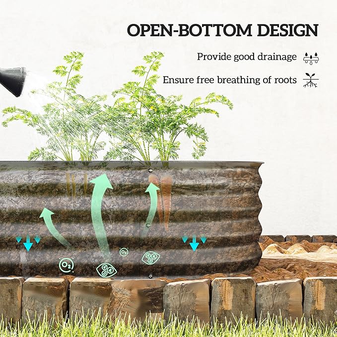 Outsunny 8' x 2' x 1' Galvanized Raised Garden Bed Kit, Outdoor Metal Elevated Planter Box with Safety Edging, Easy DIY Stock Tank for Growing Flowers, Herbs & Vegetables, Dark Gray