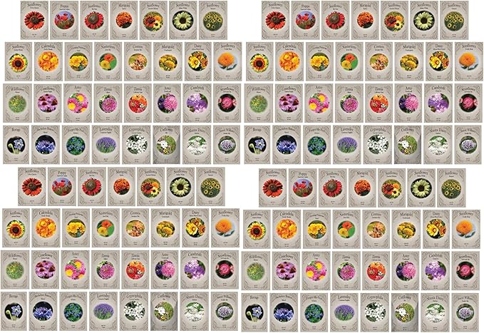 Set of 124 Premium Variety Flower Seed Packets - Heirloom Non-GMO and Proudly Sourced in The USA (124)