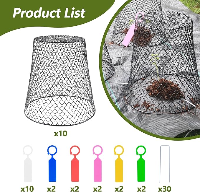 Anothera 10Pcs Chicken Wire Cloche Plant Covers, 9.2×9.2 Inches Plant Protectors from Animals, Metal Garden Plant Cages for Outdoor Plants, Keep Rabbits, Squirrels, Birds Out