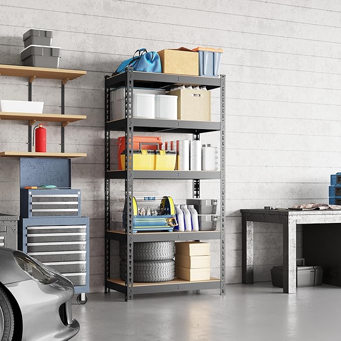Yaheetech Storage Shelves, 5 Tier Heavy Duty Adjustable Metal Shelving Unit, Industrial Utility Rack for Garage Warehouse Pantry Closet (27.5 W x 12 D x 60 H Inches, Black)