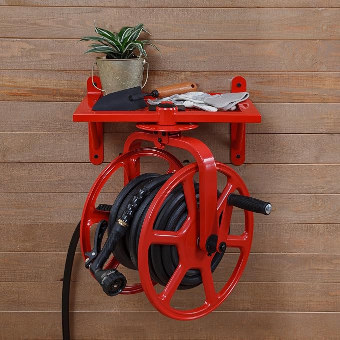 Liberty Garden Revolution Hose Reel with Pull Up Latch, Red